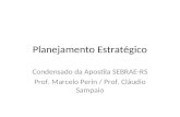 Planejamento Estratégico Condensado da Apostila SEBRAE-RS Prof. Marcelo Perin / Prof. Cláudio Sampaio.