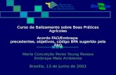 Curso de Balizamento sobre Boas Práticas Agrícolas Acordo FAO/Embrapa precedentes, objetivos, código BPA sugerido pela FAO Maria Conceição Peres Young.