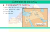 ANTIGÜIDADE ORIENTAL 1 - O CRESCENTE FÉRTIL: Berço das primeiras civilizações; Atual Iraque até Egito; Grandes rios; Terras férteis.