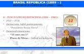 BRASIL REPÚBLICA (1889 – ) REPÚBLICA POPULISTA (1946 – 1964) 6 - JUSCELINO KUBITSCHEK (1956 – 1961): PSD + PTB. Democrata, hábil politicamente. –Presidente.