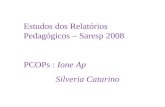 Estudos dos Relatórios Pedagógicos – Saresp 2008 PCOPs : Ione Ap Silveria Catarino L.