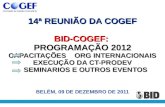 14ª REUNIÃO DA COGEF BID-COGEF: PROGRAMAÇÃO 2012 CAPACITAÇÕESORG INTERNACIONAIS EXECUÇÃO DA CT-PRODEV SEMINARIOS E OUTROS EVENTOS 14ª REUNIÃO DA COGEF.