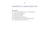 RESUMO 9.1 Tipos de Memórias num Computador 9.2 Conceitos Básicos 9.3 Memórias RAM 9.4 Memórias ROM 9.5 Associando Memórias 9.6 Memórias com Acesso Seqüencial.
