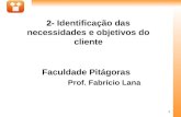 1 Faculdade Pitágoras Prof. Fabrício Lana 2- 2- Identificação das necessidades e objetivos do cliente.