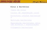 Tipos de vírus Ciclos de reprodução viral Estrutura celular bacteriana Nutrição bacteriana Reprodução bacteriana (divisão binária / esporulação) Filogenia.
