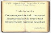 Da heterogeneidade do discurso à heterogeneidade do texto e suas implicações no processo da leitura Freda Indursky UFRGS - Instituto de Letras - Teoria.