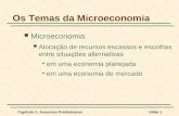 Capítulo 1: Assuntos PreliminaresSlide 1 Os Temas da Microeconomia Microeconomia Alocação de recursos escassos e escolhas entre situações alternativas.