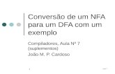Aula 7 1 Conversão de um NFA para um DFA com um exemplo Compiladores, Aula Nº 7 (suplementos) João M. P. Cardoso.