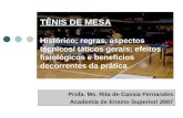TÊNIS DE MESA Histórico; regras, aspectos técnicos/ táticos gerais; efeitos fisiológicos e benefícios decorrentes da prática Profa. Ms. Rita de Cassia.