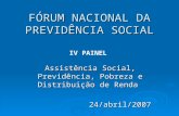 FÓRUM NACIONAL DA PREVIDÊNCIA SOCIAL Assistência Social, Previdência, Pobreza e Distribuição de Renda 24/abril/2007 IV PAINEL.