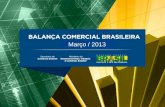 Março / 2013. BALANÇA COMERCIAL BRASILEIRA Março/2013 Resultados de Março de 2013 -MARÇO/2013 -Exportação: maior média diária para meses de março (US$