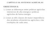 CAPÍTULO 18. SISTEMAS AGRÍCOLAS OBJETIVOS I: 1. Listar as diferenças entre práticas agrícolas intensivas de alta energia e práticas agrícolas de baixa.