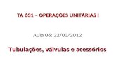 TA 631 – OPERAÇÕES UNITÁRIAS I Aula 06: 22/03/2012 Tubulações, válvulas e acessórios.