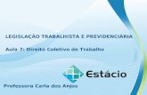 Professora Carla dos Anjos LEGISLAÇÃO TRABALHISTA E PREVIDENCIÁRIA Aula 7: Direito Coletivo de Trabalho.