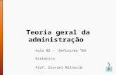 Teoria geral da administração Aula 02 – Definindo TGA Histórico Prof. Diovani Milhorim.
