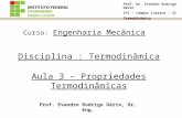 Prof. Dr. Evandro Rodrigo Dário IFC – Campus Luzerna - SC Termodinâmica Disciplina : Termodinâmica Aula 3 – Propriedades Termodinâmicas Curso: Engenharia.