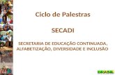 Ciclo de Palestras SECADI SECRETARIA DE EDUCAÇÃO CONTINUADA, ALFABETIZAÇÃO, DIVERSIDADE E INCLUSÃO.