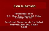 Evaluación Preparada por: Enf. Mag. Esp. María del Pilar Restrepo de Paz Facultad Ciencias de la Salud Universidad del Cauca 2.007.