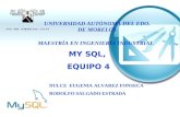 MY SQL, EQUIPO 4 DULCE EUGENIA ALVAREZ FONSECA RODOLFO SALGADO ESTRADA UNIVERSIDAD AUTÓNOMA DEL EDO. DE MORELOS MAESTRÍA EN INGENIERÍA INDUSTRIAL.