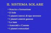 IL SISTEMA SOLARE Nascita e formazione Nascita e formazione Il Sole Il Sole I pianeti interni di tipo terrestre I pianeti interni di tipo terrestre I pianeti.