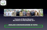 ANALISI E DICHIARAZIONE DI VOTO Comune di Monte Marenzo BILANCIO DI PREVISIONE 2011.