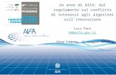 Un anno di AIFA: dal regolamento sul conflitto di interessi agli algoritmi sullinnovazione Luca Pani DG@aifa.gov.it Chia Laguna, 31 maggio 2013.