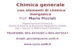 Chimica generale con elementi di chimica inorganica Prof. Mario Piccioli Dipartimento di Chimica & Centro di Ricerca di Risonanze Magnetiche (CERM) Via.