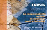 La responsabilità sociale di impresa: costi e benefici LUCINA MERCADANTE Milano, 14 settembre 2007.