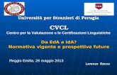 Università per Stranieri di Perugia CVCL Centro per la Valutazione e le Certificazioni Linguistiche Lorenzo Rocca Reggio Emilia, 29 maggio 2013 Da EdA.