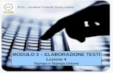 ECDL – European Computer Driving License MODULO 3 – ELABORAZIONE TESTI Lezione 4 Stampa e Stampa Unione.
