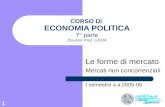 1 CORSO DI ECONOMIA POLITICA 7° parte Docente Prof. GIOIA Le forme di mercato Mercati non concorrenziali I semestre a.a.2005-06.