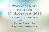 Provincia di Mantova 17 dicembre 2012 Le unità di offerta per la Prima Infanzia Regione Lombardia.