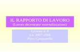 IL RAPPORTO DI LAVORO (Lavoro decentrato/ esternalizzazioni) Lezione n. 6 a.a. 2007-2008 Piera Campanella 1.