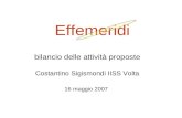 Effemeridi bilancio delle attività proposte Costantino Sigismondi IISS Volta 16 maggio 2007.