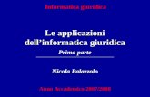 Informatica giuridica Le applicazioni dellinformatica giuridica Nicola Palazzolo Anno Accademico 2007/2008 Prima parte.