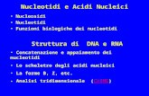 Nucleotidi e Acidi Nucleici Nucleosidi Nucleotidi Funzioni biologiche dei nucleotidi Struttura di DNA e RNA Concatenazione e appaiamento dei nucleotidi.