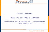 Roma, 11 febbraio 2010 TAVOLA ROTONDA STUDI DI SETTORE E IMPRESE Intervento del direttore dellAccertamento Luigi Magistro.