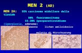 MEN 2 (AD) MEN 2A: 95%carcinoma midollare della tiroide 50%feocromocitoma 15-30%iperparatiroidismo (iperplasia, adenoma) raramentelichen amiloidosico interscapolare.