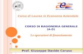 Le operazioni di finanziamento CORSO DI RAGIONERIA GENERALE (A-D) Prof. Giuseppe Davide Caruso Corso di Laurea in Economia Aziendale.