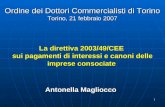 0 Ordine dei Dottori Commercialisti di Torino Torino, 21 febbraio 2007 La direttiva 2003/49/CEE sui pagamenti di interessi e canoni delle imprese consociate.