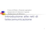 1 Introduzione alle reti di telecomunicazione Corso di Reti e Sistemi operativi (materiale di Antonio Capone Politecnico di Milano)