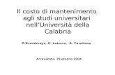 Il costo di mantenimento agli studi universitari nellUniversità della Calabria P.Brandmayr, G. Latorre, A. Tarsitano Arcavacata, 29 giugno 2004.