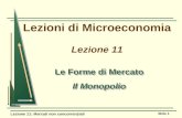Lezione 11: Mercati non concorrenziali Slide 1 Lezioni di Microeconomia Lezione 11 Le Forme di Mercato Il Monopolio Le Forme di Mercato Il Monopolio.