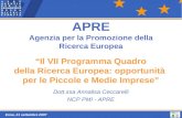 Enna, 21 settembre 2007 APRE Agenzia per la Promozione della Ricerca Europea Il VII Programma Quadro della Ricerca Europea: opportunità per le Piccole.