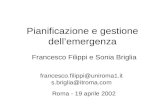 Pianificazione e gestione dellemergenza Francesco Filippi e Sonia Briglia francesco.filippi@uniroma1.it s.briglia@itroma.com Roma - 19 aprile 2002.