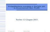 12 Giugno 2013Federico Daneo 1 Progettazione europea e Sociale per le Associazioni Non Profit Torino 12 Giugno 2013.