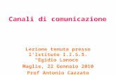 Canali di comunicazione Lezione tenuta presso lIstituto I.I.S.S. Egidio Lanoce Maglie, 22 Gennaio 2010 Prof Antonio Cazzato.
