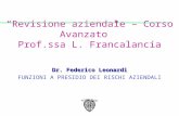 Dr. Federico Leonardi 1 Revisione aziendale – Corso Avanzato Prof.ssa L. Francalancia Dr. Federico Leonardi FUNZIONI A PRESIDIO DEI RISCHI AZIENDALI.