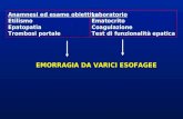 EMORRAGIA DA VARICI ESOFAGEE Anamnesi ed esame obiettivo Etilismo Epatopatia Trombosi portale Laboratorio Ematocrito Coagulazione Test di funzionalità