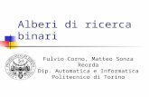 Alberi di ricerca binari Fulvio Corno, Matteo Sonza Reorda Dip. Automatica e Informatica Politecnico di Torino.
